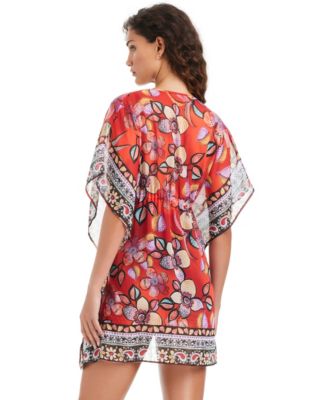 Women's Flame Palmette V-Neck Swim Caftan