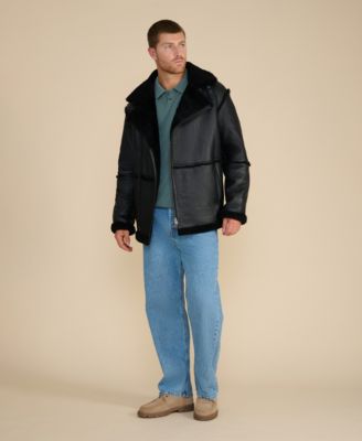 Men's Shearling Aviator Jacket, Wool Trim