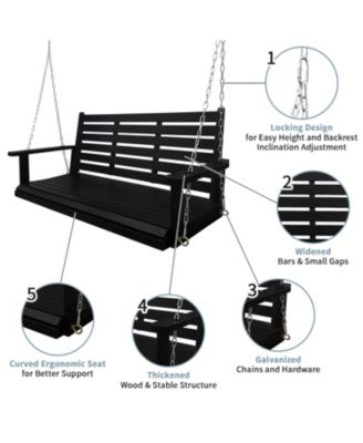 5 FT Extra Large 3-Seater Wooden Porch Swing, for Outdoor Patio Garden Yard (Deep Brown)