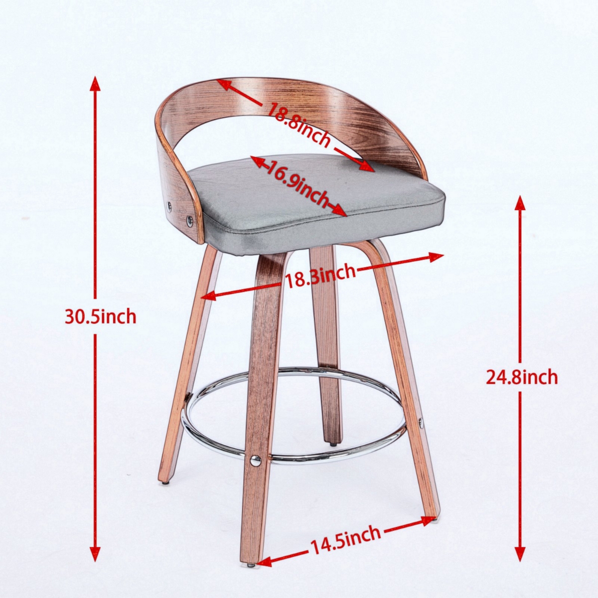 Casainc Set of 2 Swivel Wood Bar Stools with Low Back and Cushioned Seat, 25'' Height