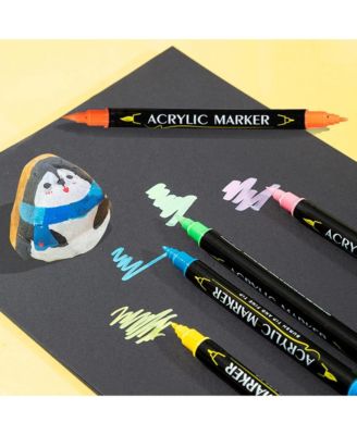 Dual Tip Acrylic Paint Markers with Brush Tip and Fine Tip for Rock Painting, Canvas, Stone, Glass, Ceramic, Wood.