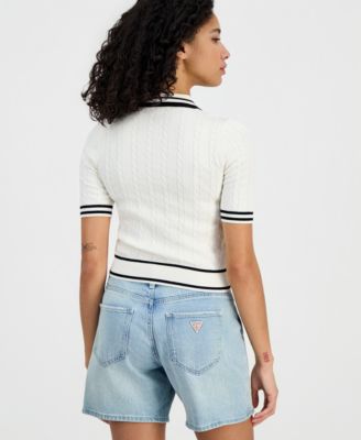Women's Shari Polo Short-Sleeve Cable Knit Cardigan