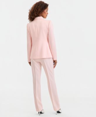 Women's Twill One-Button Peak-Lapel Blazer, Sleeveless Mock-Neck Sweater & Mid-Rise Bell-Bottom Pants