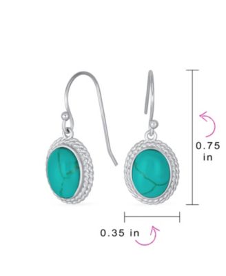 Set of 2 Western Style Blue Stabilized Turquoise & Onyx Milgrain Cable Edge Oval Drop Earrings Sterling Silver Wire Fish Hook