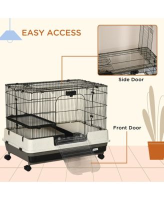 Small Animal Cage with Wheels, Portable Bunny Cage 2-Tier