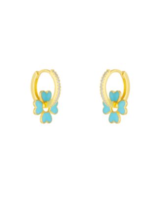 Spero London Sterling Silver Enamel Clover Earrings - Turquoise - Gold