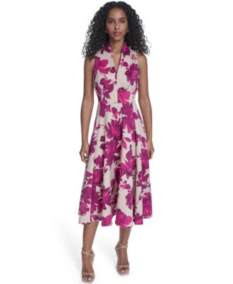 Women's V-Neck Printed Midi Dress