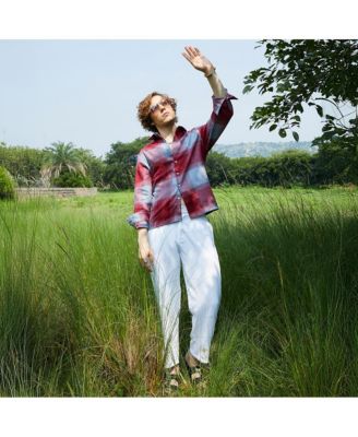 Men's Venetian Red & Coin Grey Vignette-Checkered Oversized Shirt