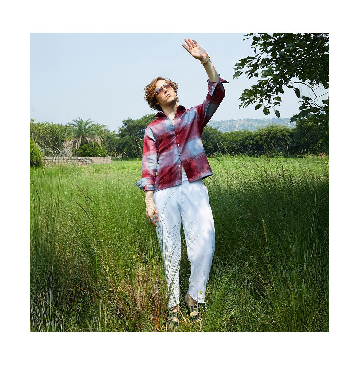 Campus Sutra Men's Venetian Red & Coin Grey Vignette-Checkered Oversized Shirt