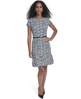 Women's Bubble Hem Belted Crewneck Dress