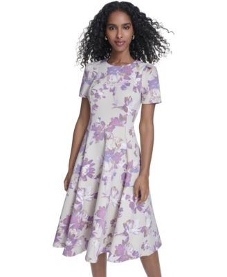 Women's Short-Sleeve Scuba Midi Dress