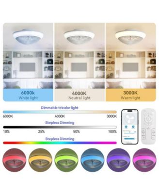 15-inch Modern 7-Blade RGB Colorful Ceiling Fan Light with Six Speed Remote Control and Forward Reverse Function