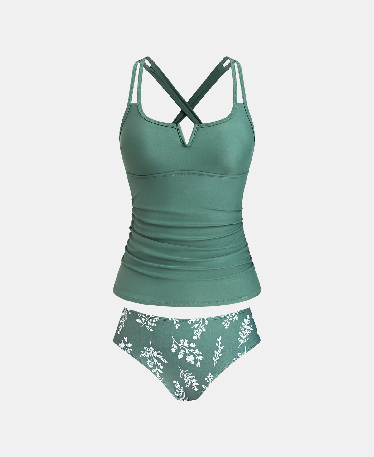 Cupshe Women's Crisscross Back Cutout Ruched Double Straps Tankini Sets