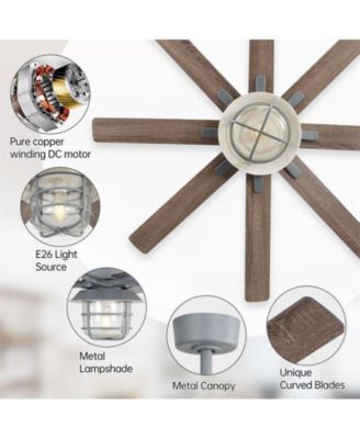 52-inch Grey Farmhouse 8-Blade Indoor Ceiling Fans with Light Kit and Remote Control Dc Motor Bubble Glass Lampshade