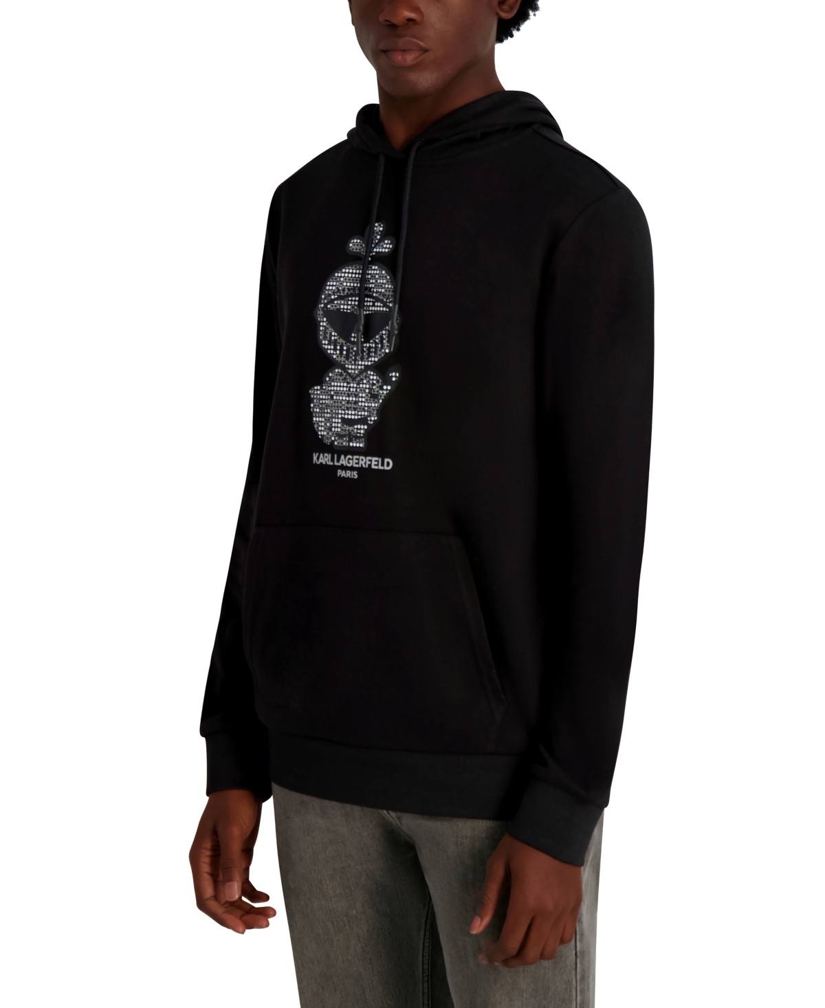 Karl Lagerfeld Men's French Terry Texture Pull-on Hoodie In Black