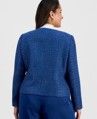 Plus Size Boucle-Knit Collarless Jacket 