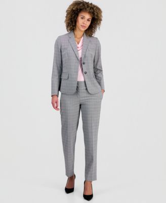Women's Plaid Two-Button Blazer & Plaid Slim-Leg Pants
