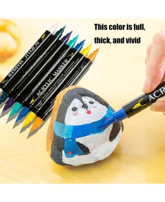 24 Colors Dual Tip Acrylic Paint Markers with Brush Tip and Fine Tip for Rock Painting, Canvas, Stone, Glass, Ceramic, Wood, DIY Crafts