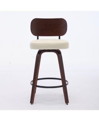 Set of 2 Faux Leather Swivel Bar Stools with Bentwood Legs, 26'' Seat Height