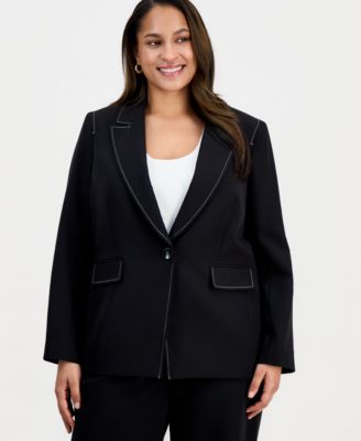 Plus Size Peak-Lapel Single-Button-Front Long-Sleeve Jacket 