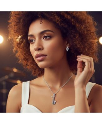 Music-Inspired Saxophone Pendant Necklace & Treble Clef Stud Earrings Set Sterling Silver