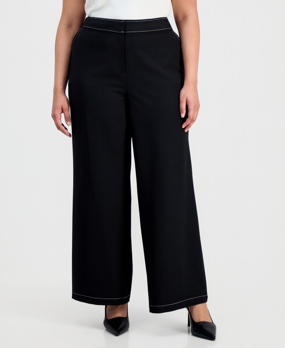 Tahari Asl Plus Mid-Rise Wide-Leg Pants