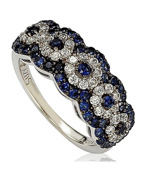 Украшения Suzy Levian New York Suzy Levian Sterling Silver Sapphire 5 Stone Halo Anniversary Band Ring