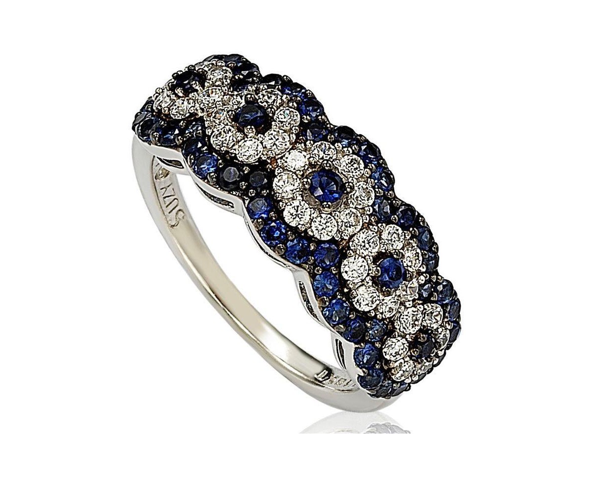 Украшения Suzy Levian New York Suzy Levian Sterling Silver Sapphire 5 Stone Halo Anniversary Band Ring — фото 1
