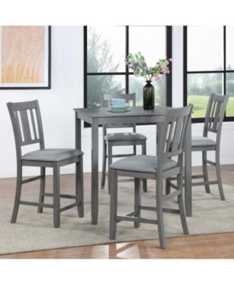 5-Piece Grey Counter Height Kitchen Dining Set with Square Wood Table and 4 Upholstered Chairs