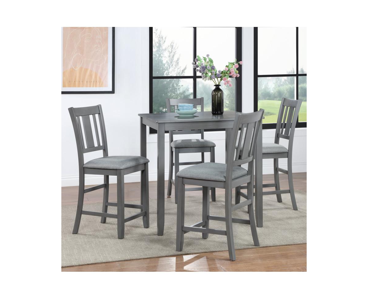 Casainc 5-Piece Grey Counter Height Kitchen Dining Set with Square Wood Table and 4 Upholstered Chairs