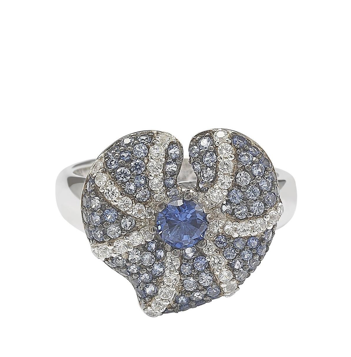 Suzy Levian Sterling Silver Sapphire Pave Whimsical Heart Leaf Ring