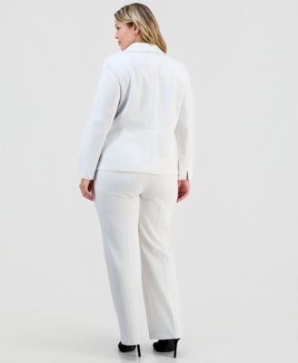Plus Size Notch-Collar Seamed One-Button Jacket & Pull-On Straight-Leg Pants