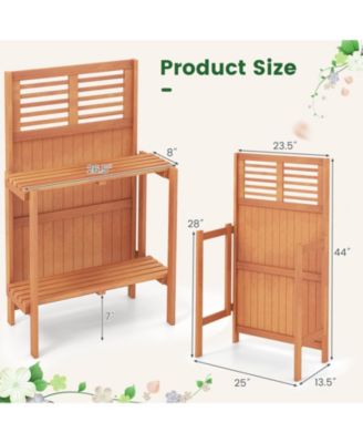 Folding Garden Potting Bench with 2-Tier Storage Shelves and Teak Oil Finish