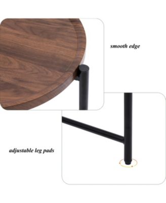 Modern 2-Tier Wood Side Table with Storage Shelf in Walnut Brown