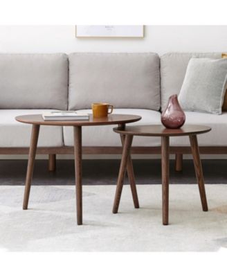 Pebble Shaped Solid Oak Wood Center Table with Natural Wood Top(only one table)