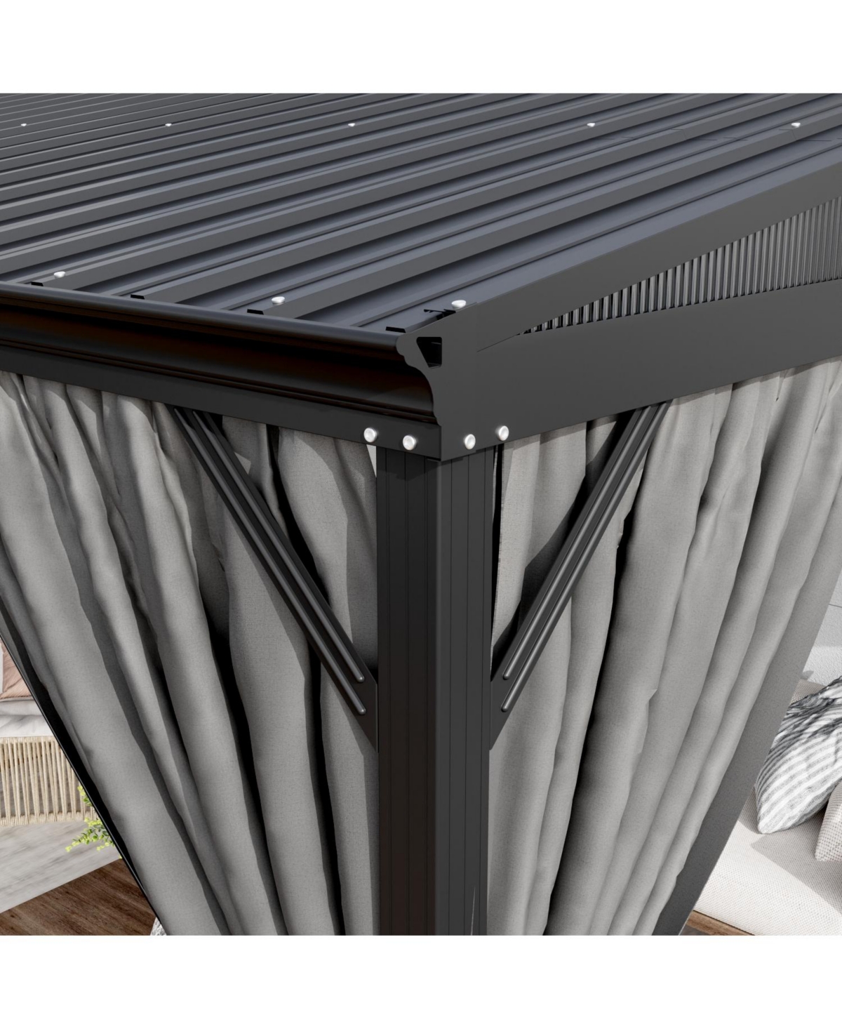 Homsee 12x14 Ft Aluminum Frame Sloped Galvanized Steel Roof Curtains & Netting Wall Mounted Gazebo Umbrellas & Awnings