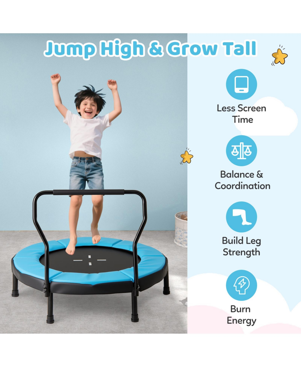 Gymax 40'' Trampoline for Kids Indoor/Outdoor Fitness w/ Foam Handlebar