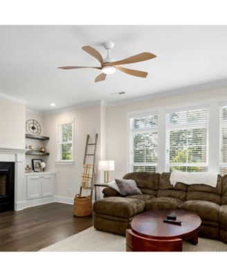 52-inch Modern Smart Standard White 5-Blade Ceiling Fan with Remote Control and LED Light