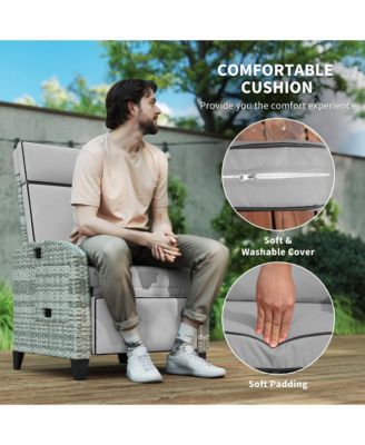 Outdoor Recliner Chair with Adjustable Backrest, Cushion,