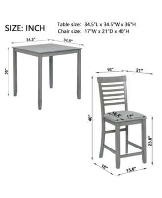 5-Piece Grey Counter Height Kitchen Dining Set with Square Wood Table and 4 Upholstered Chairs