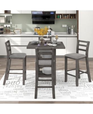 TREXM 5-Piece Counter Height Dining Set with Espresso Wood Table Padded Chairs and Storage Shelving