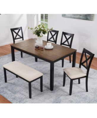 6-Piece Classic Farmhouse Wood Dining Set with Table and Bench