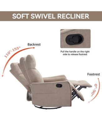 Heat Massage Manual Recliner Chair with Rocker and Swivel in Fabric for Living Room