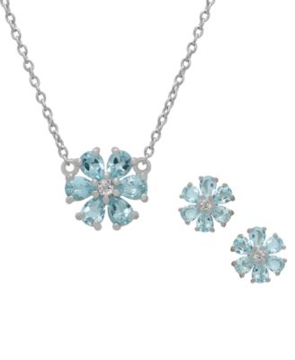 2-Pc. Blue Topaz & White Topaz Pendant Necklace & Earrings Set (1.41 ct. t.w.) in Sterling Silver