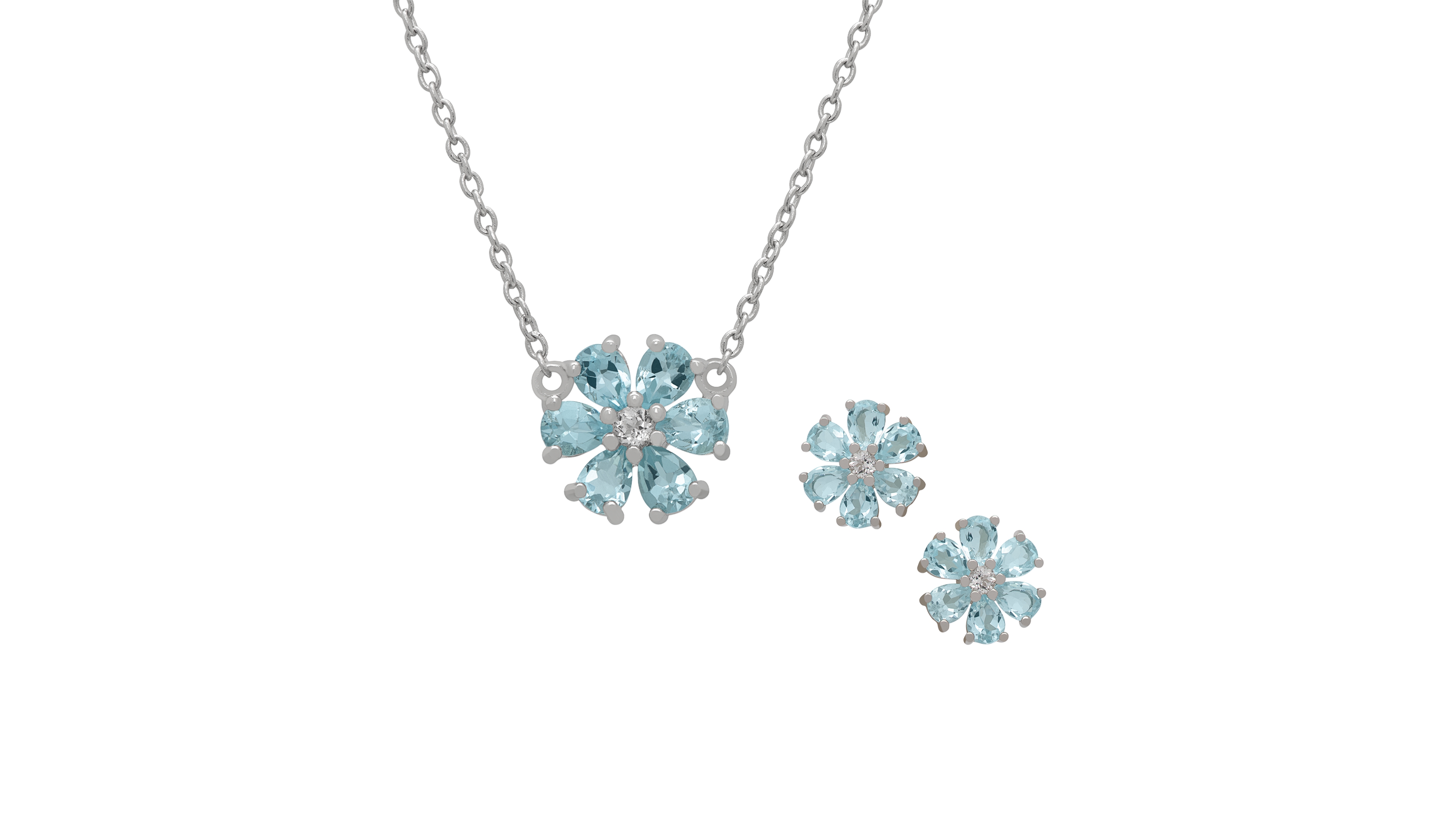 Macy's 2-Pc. Blue Topaz & White Topaz Pendant Necklace & Earrings Set (1.41 ct. t.w.) in Sterling Silver