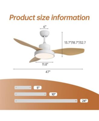 47-inch Modern White 3 Blades Ceiling Fan with Six-Speed Remote Control and Timing Function and Light Kit