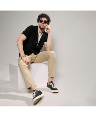 Men's Jet Black Fleece Striped Shirt