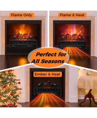 26 Inch Electric Fireplace Heater with Remote Control and Realistic Lemonwood Ember Bed-Black