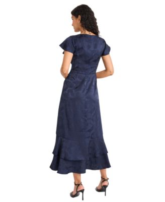 Women's Ruffle Boat Neck Midi Dress