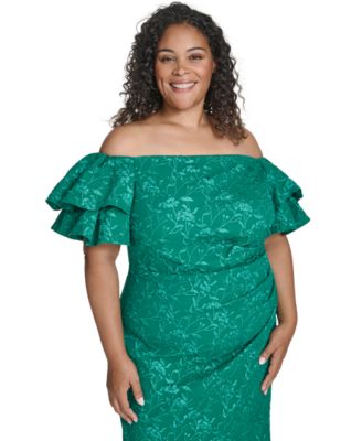 Plus Size Off-The-Shoulder Short-Sleeve Gown